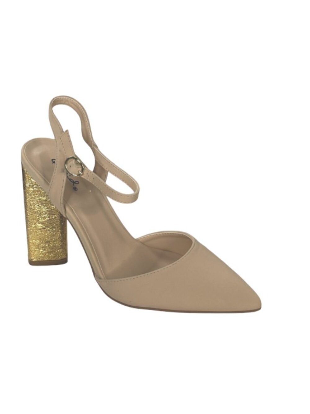 Qupid Miss-08 Women Nude Pointed Toe Heel Ankle Strap Pump